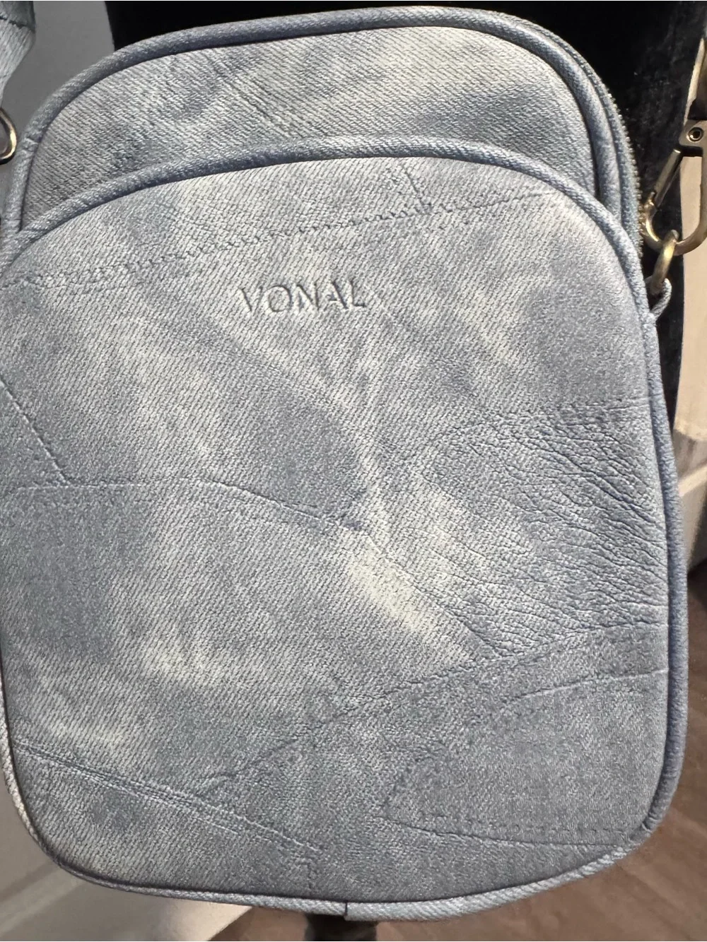 Vonal Light Blue denim like material Crossbody Bag triple entry